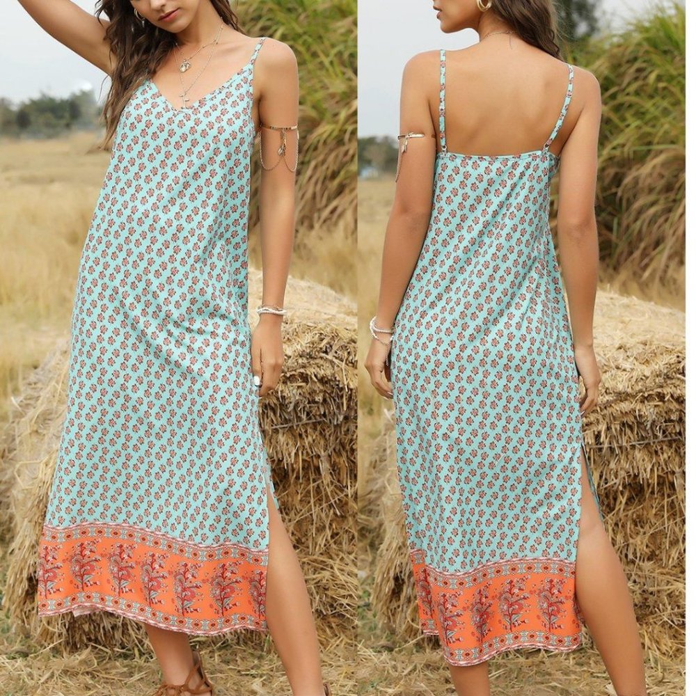 NWT Scarf Print Side-Slit Sleeveless Dress